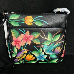 Anna by Anuschka Women's Hand-Painted Leather Crossbody with Side Pockets